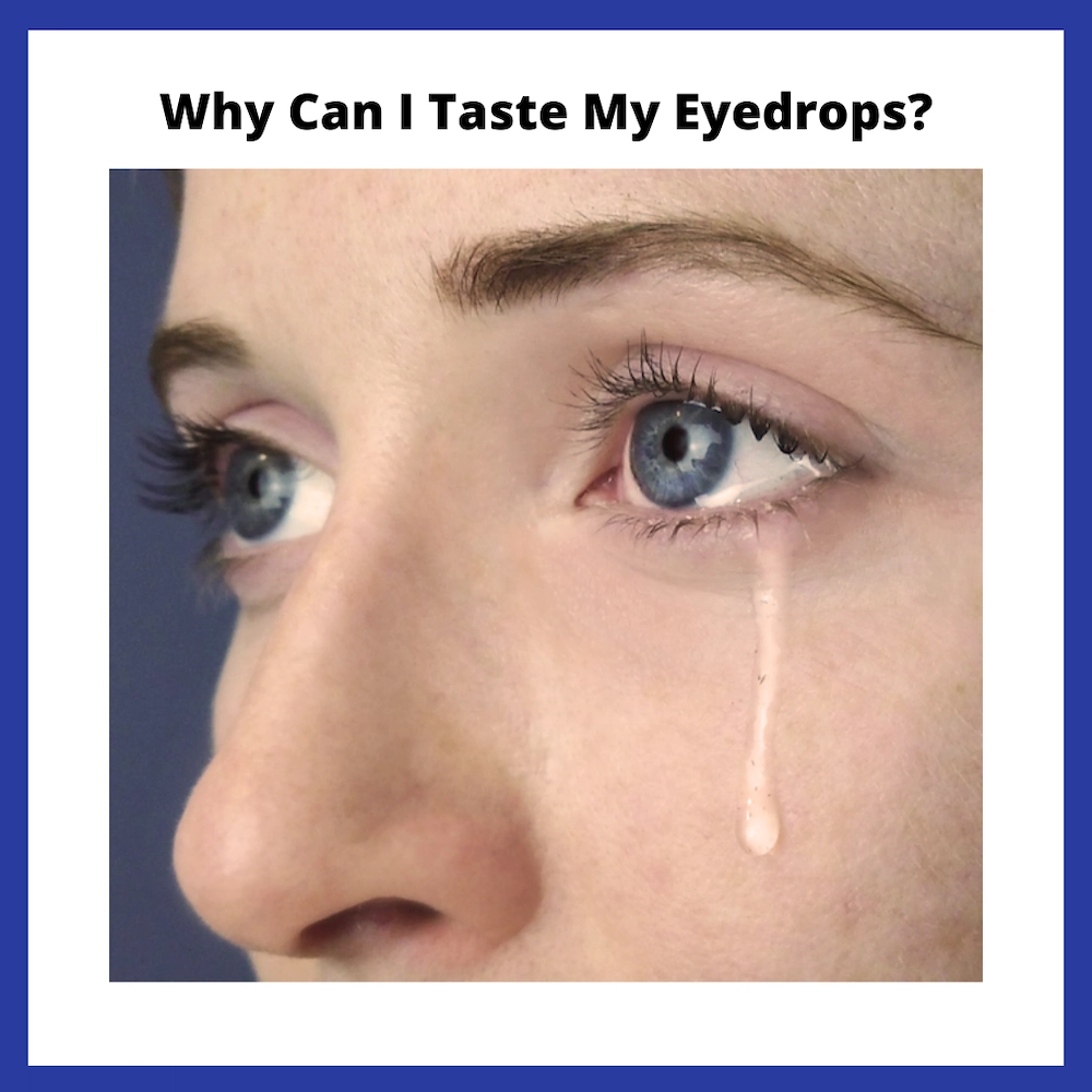 a woman's face with an eyedrop trickling down her cheek, along with the title of this blog post