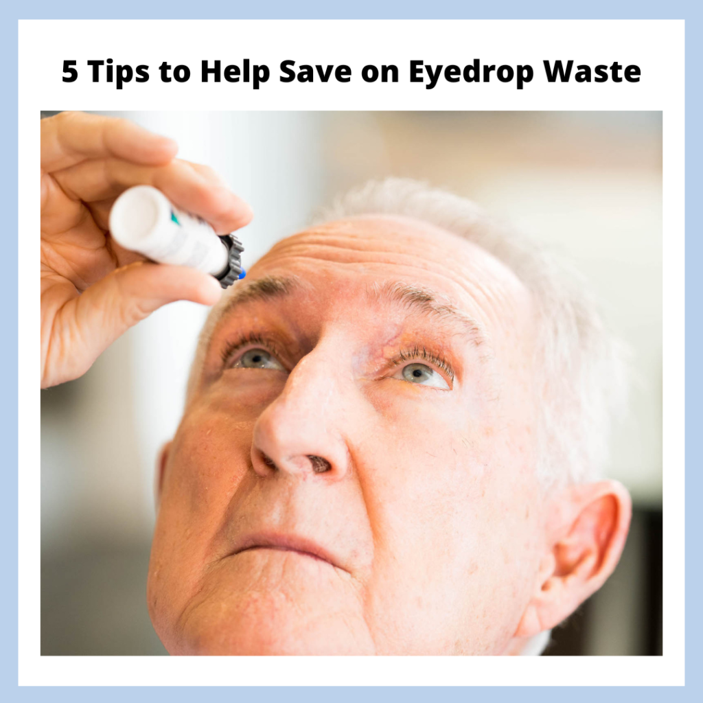 a man taking an eyedrop using a nanodropper adaptor, along with the title of the blog post
