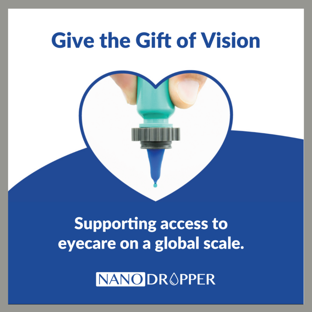 give the gift of vision graphic with the nanodropper adaptor in the middle