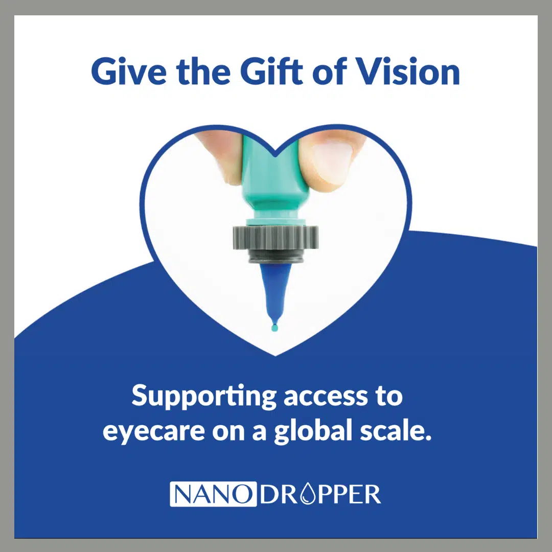 give the gift of vision graphic with the nanodropper adaptor in the middle