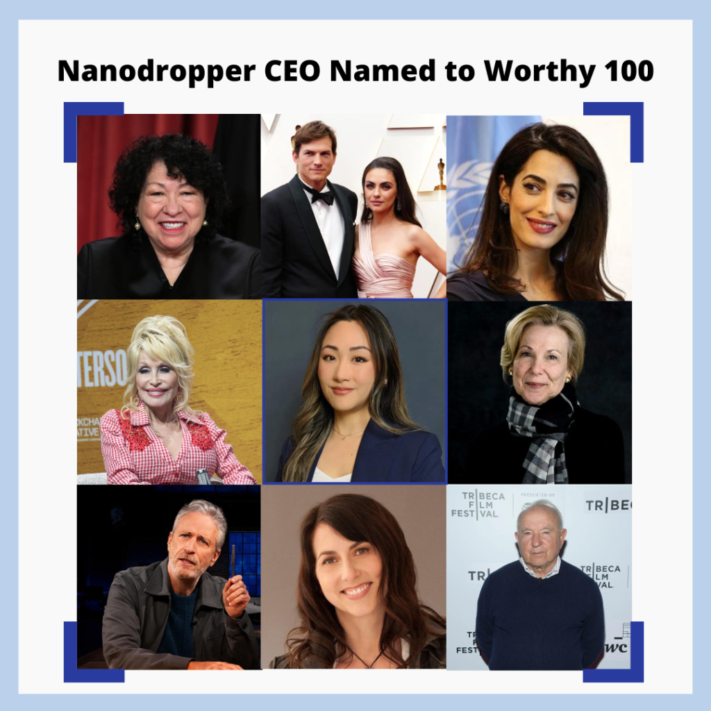 headshots of members from the worthy 100 list, including sonia sotomayor, ashton kutcher, mila kunis, amal clooney, dolly parton, allisa song, deborah birx, jon stewart, mackenzie scott, and yvon chouinard