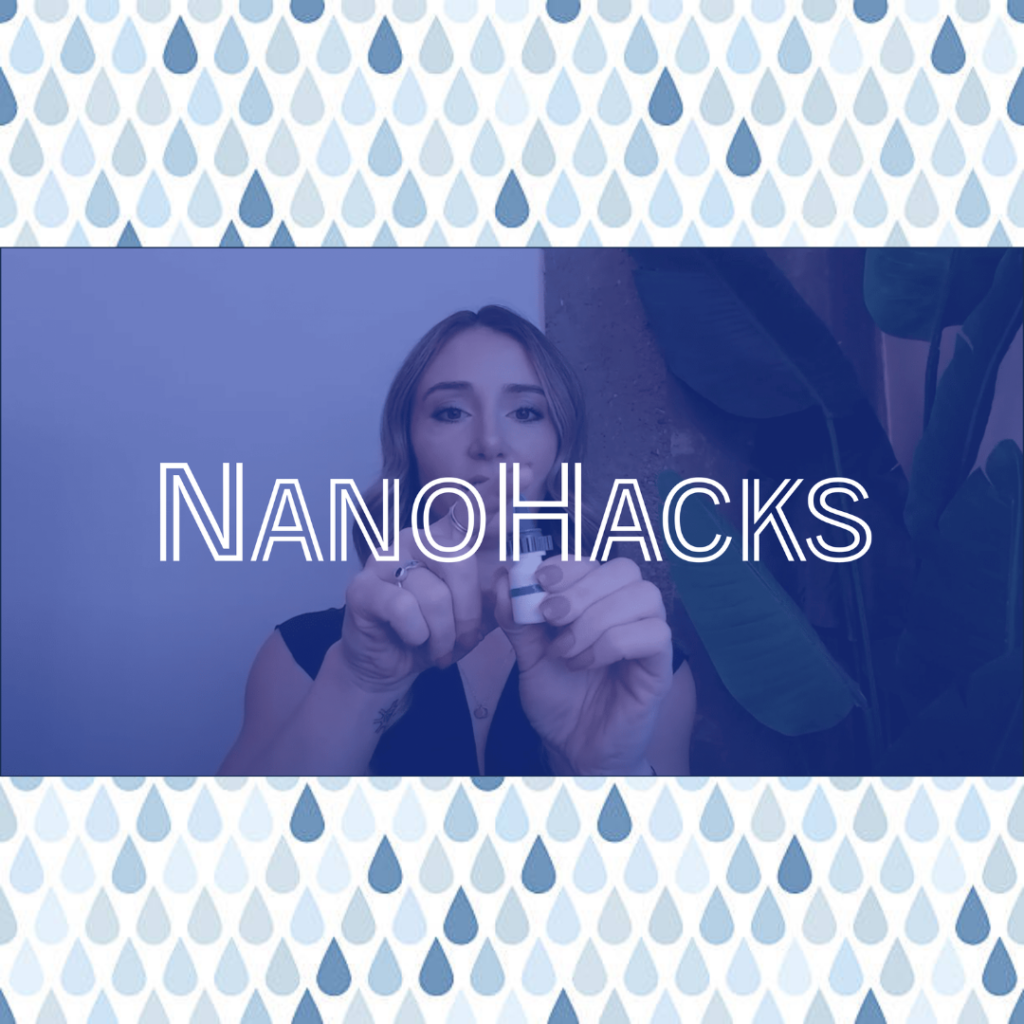 nanohacks graphic with drops in the background